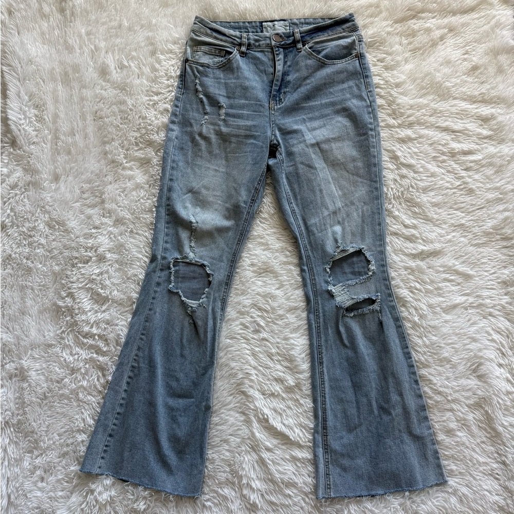Women’s Light Blue Distressed Flare Jeans - Size 9